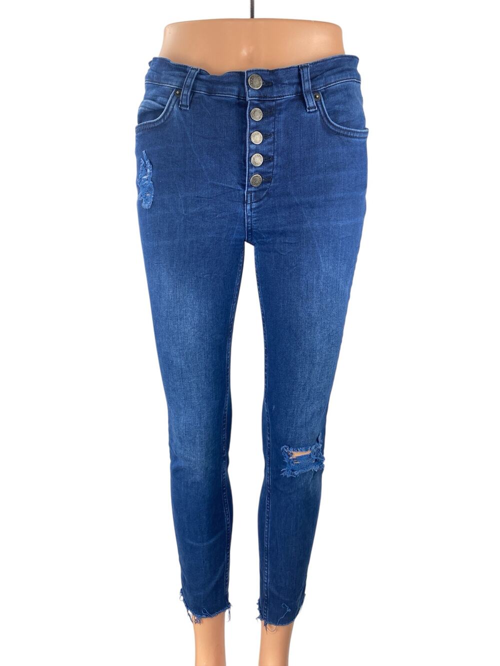 Free People Reagan Destroyed Distressed High Rise Skinny Denim Jeans Pants Sz 28